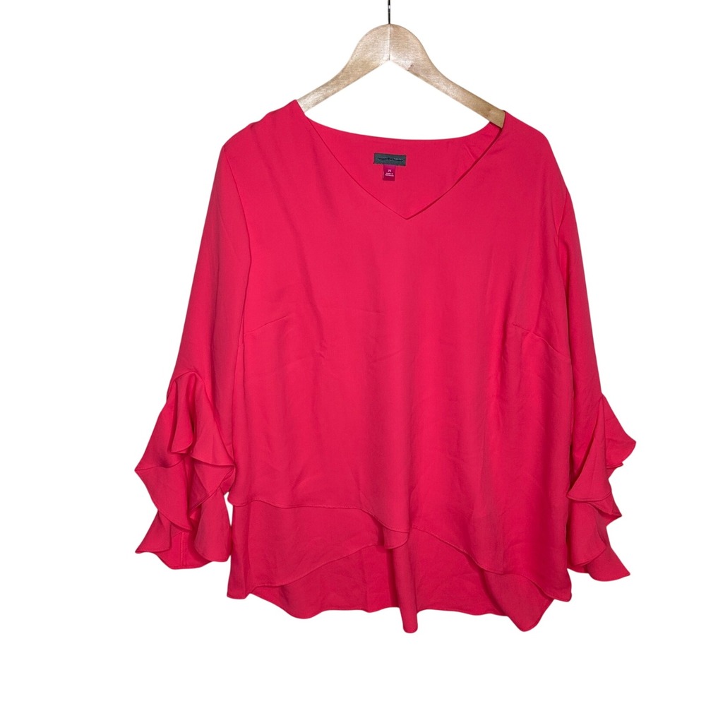 Vince Camuto V-neck Ruffle Long Sleeve Blouse size 2X Coral Pink